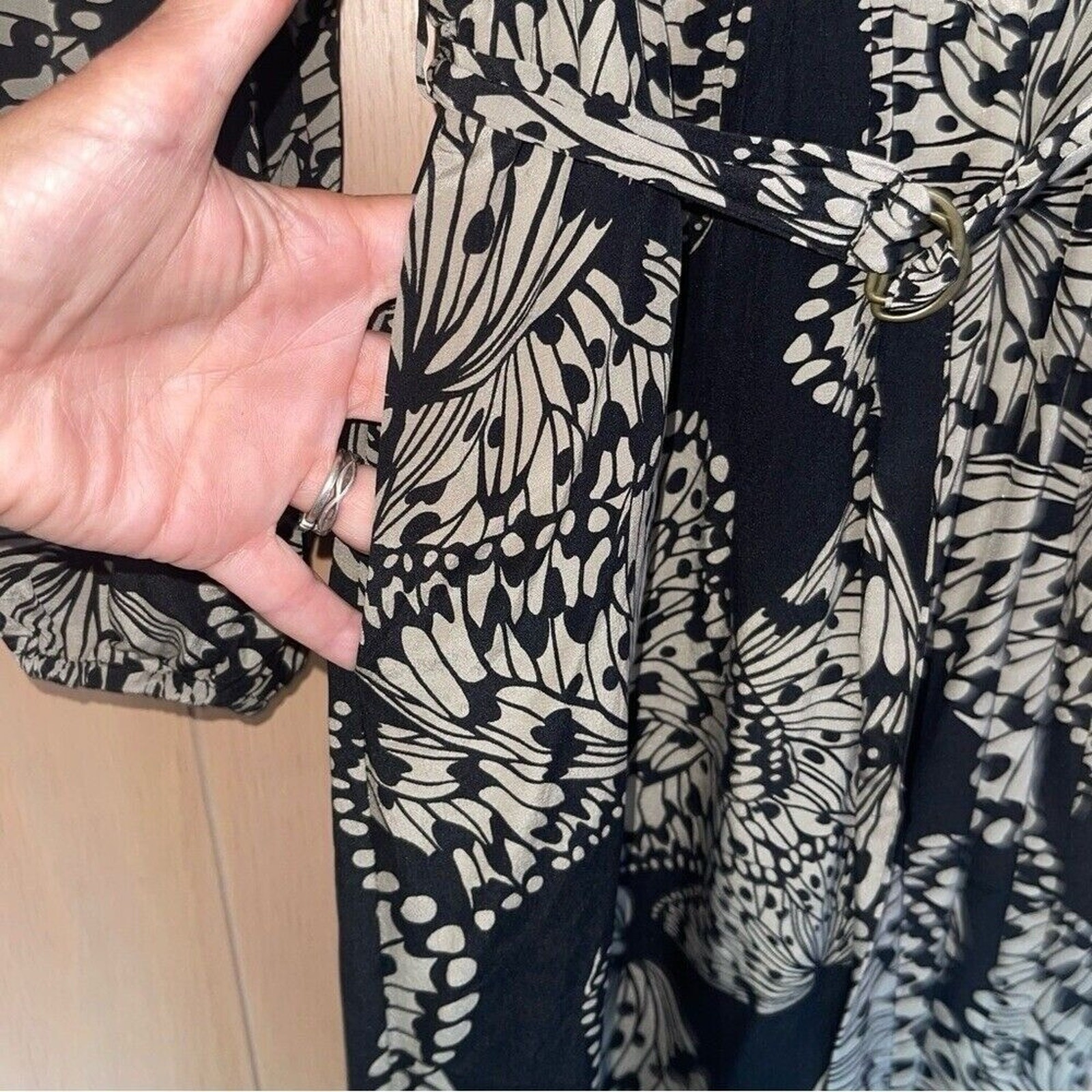 Presley Skye Midi Butterfly Print Silk Dress Black Sz S Classic Sheer Whimsigoth