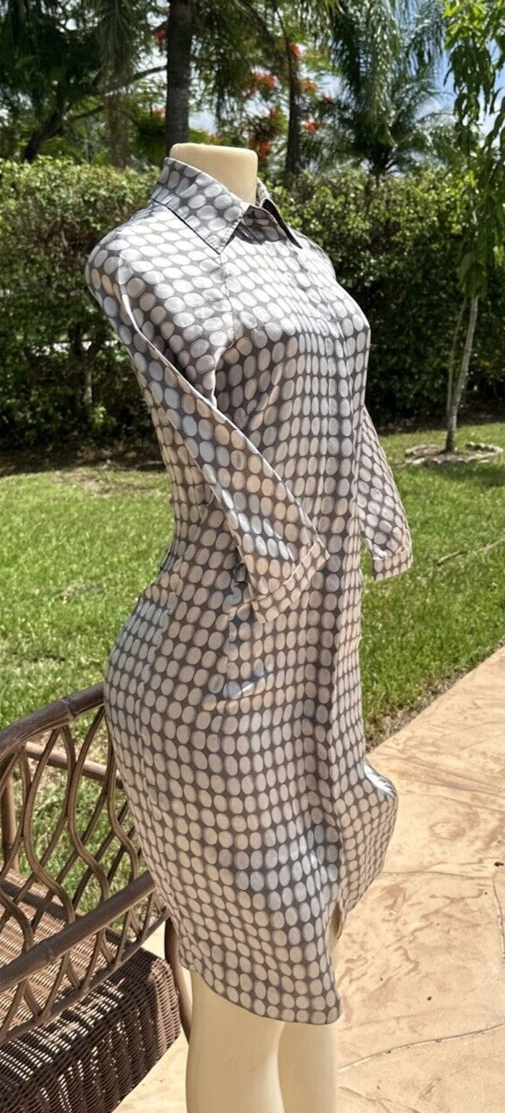 MALO GRAYS SILK PRINT BUTTON FRONT 3/4 SLEEVES CASUAL DRESS Sz 40 MADE IN ITALY