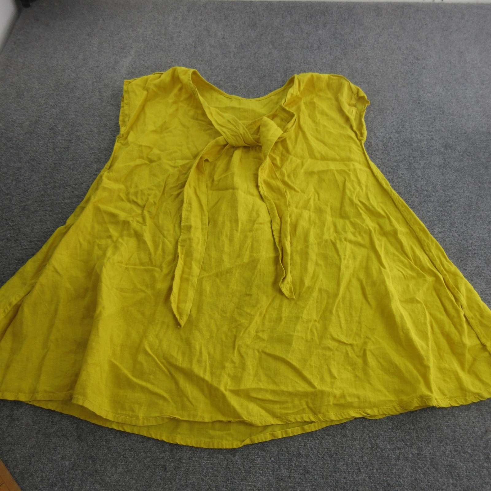 Linen Dress Womens Yellow Trapeze Swing Scoop Neck Bow Short Sundress Oversized