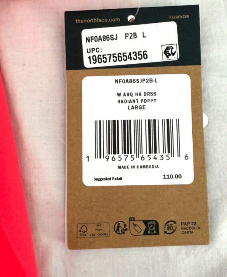 NEW The North Face NF0A86SJP2B-L Argue Radiant Poppy Hike Fitted Dress Women’s L