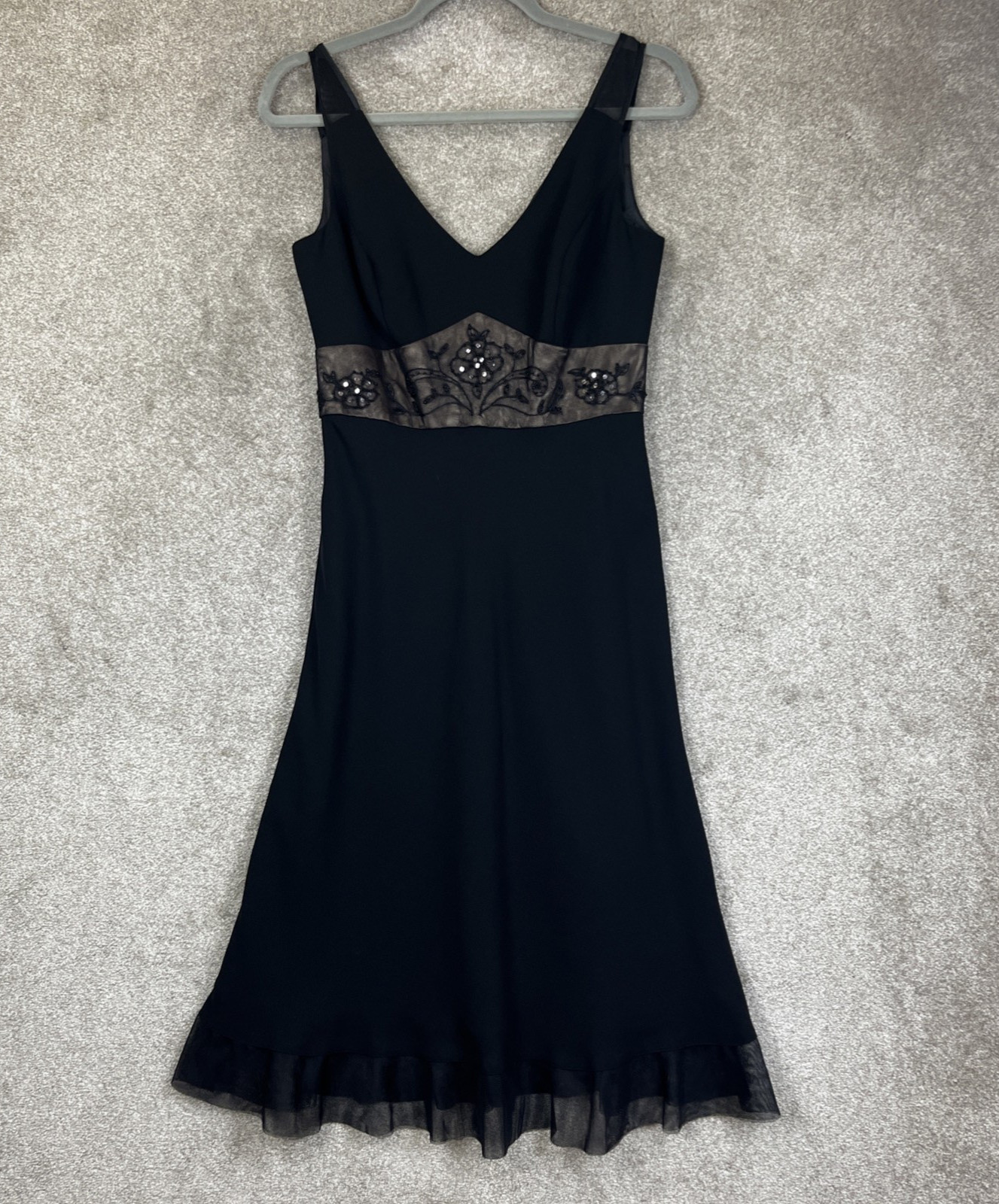 Evan Picone Dress Womens 4 Black Sleeveless Embellished Formal Midi- 3685