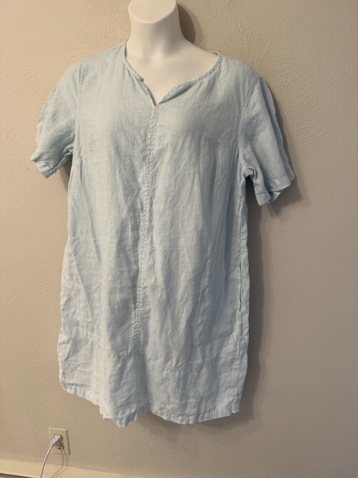 Pure Jill J. Jill 100% Linen Shift Dress size XL light blue garment dyed pockets