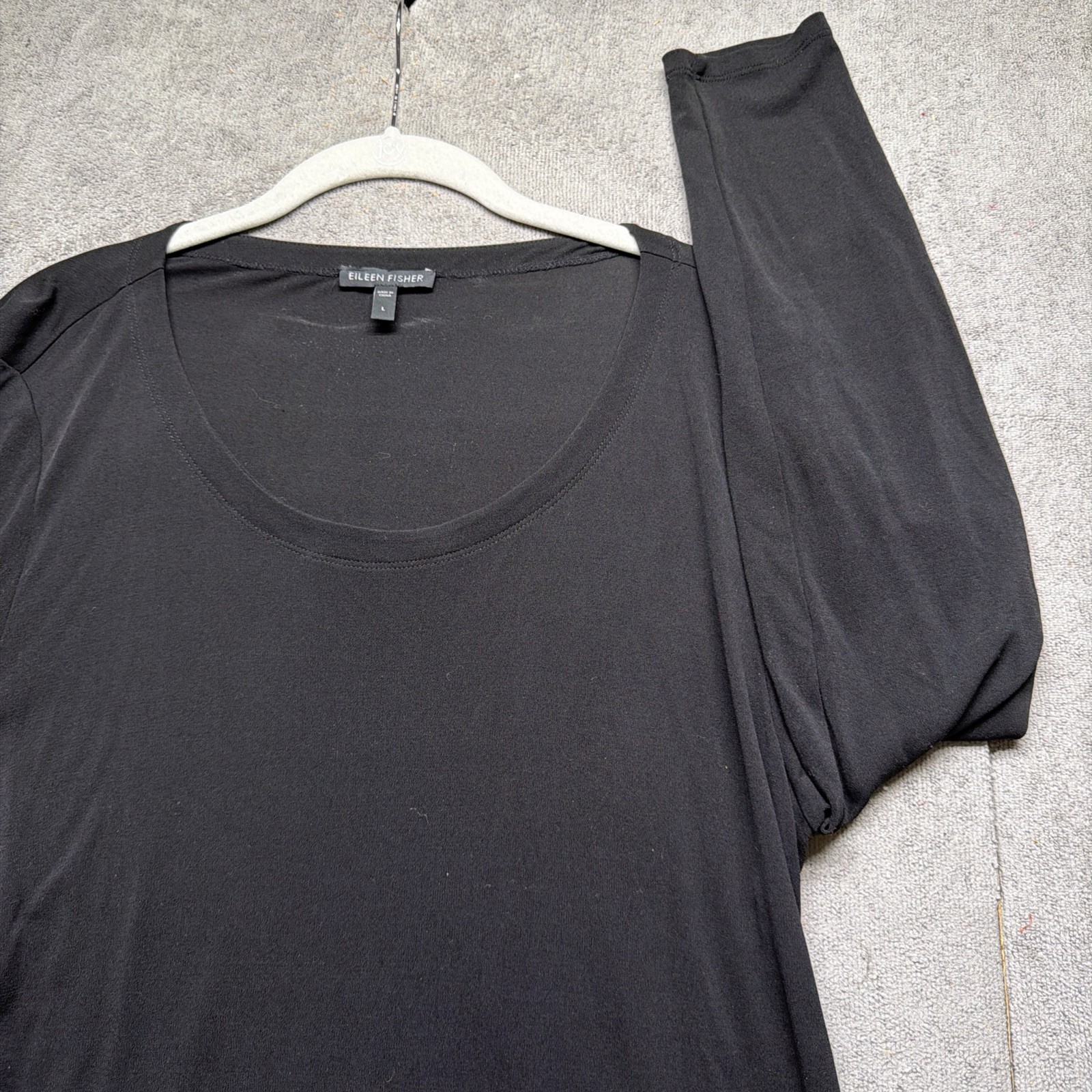 Eileen Fisher Black Silk Jersey Long Sleeve Shift Dress Women’s Large