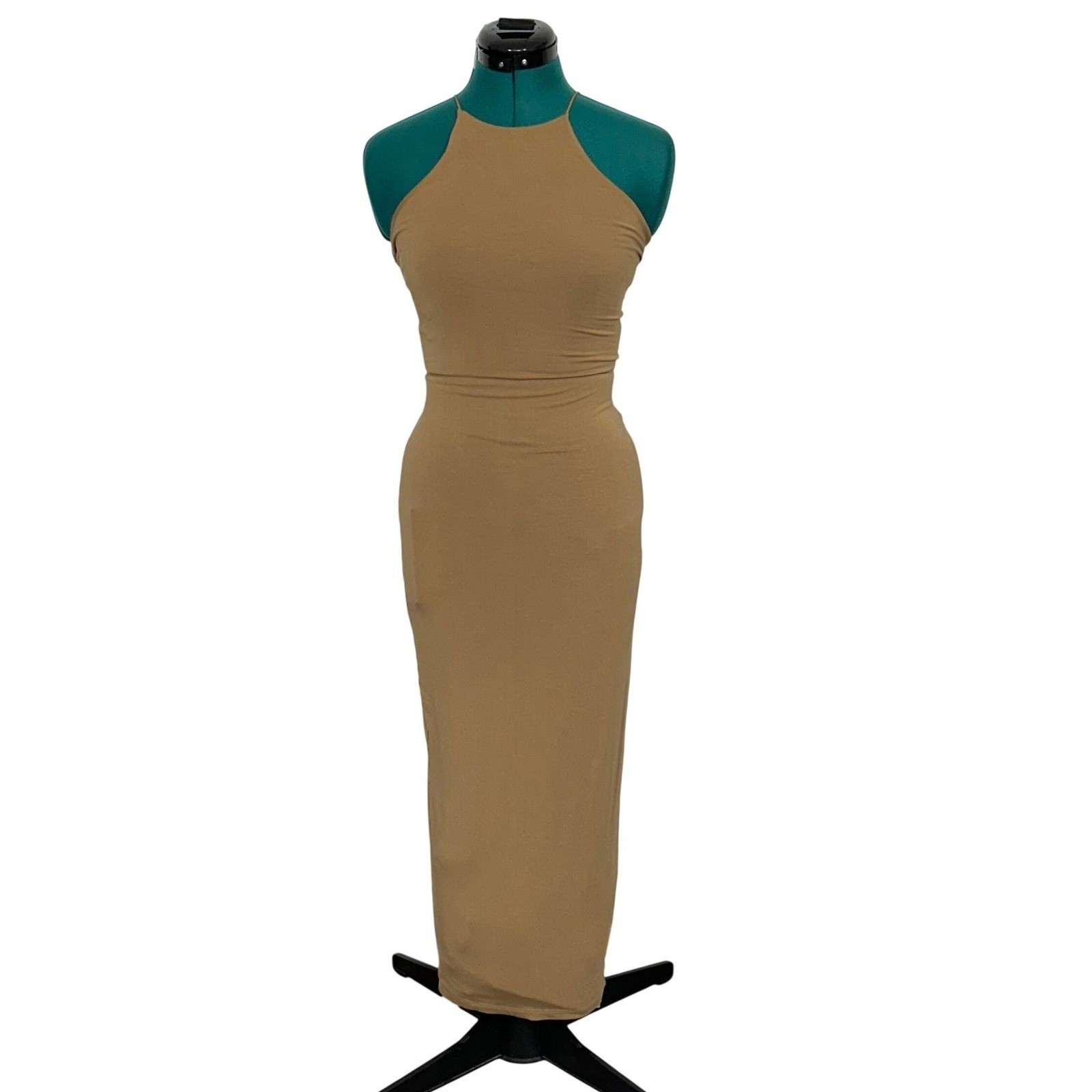 Good American Pecan Brown Halter Maxi Dress GDK0081 Size 1 S Bodycon Jersey