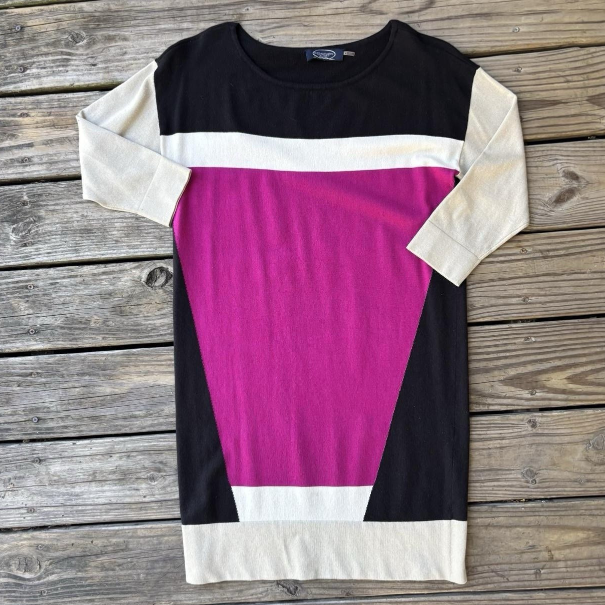 Magaschoni New York Colorblock Knit Pullover Sweater Round Neck 3/4 M