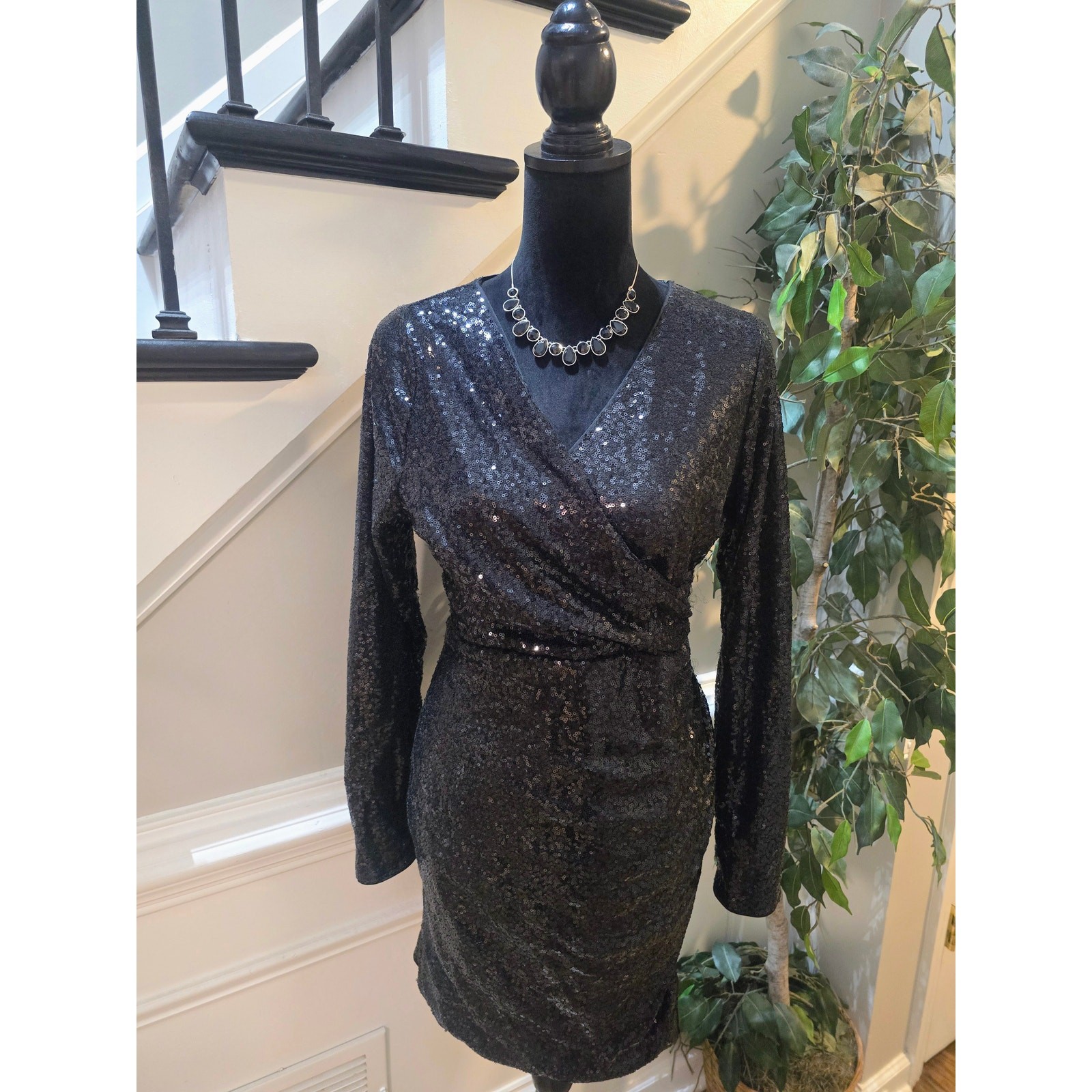 Fiestar Sequin Dress Women’s Size Large Black Long Sleeves Party Cocktail