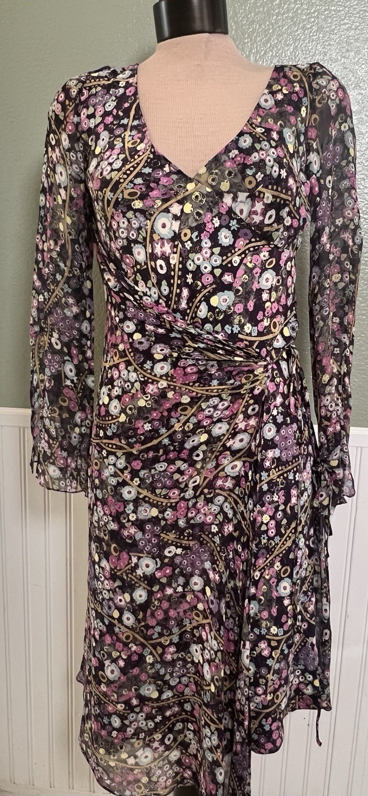 Diane von Furstenberg Silk Chiffon whimsy boho delicate HTF chic flowy dress 6