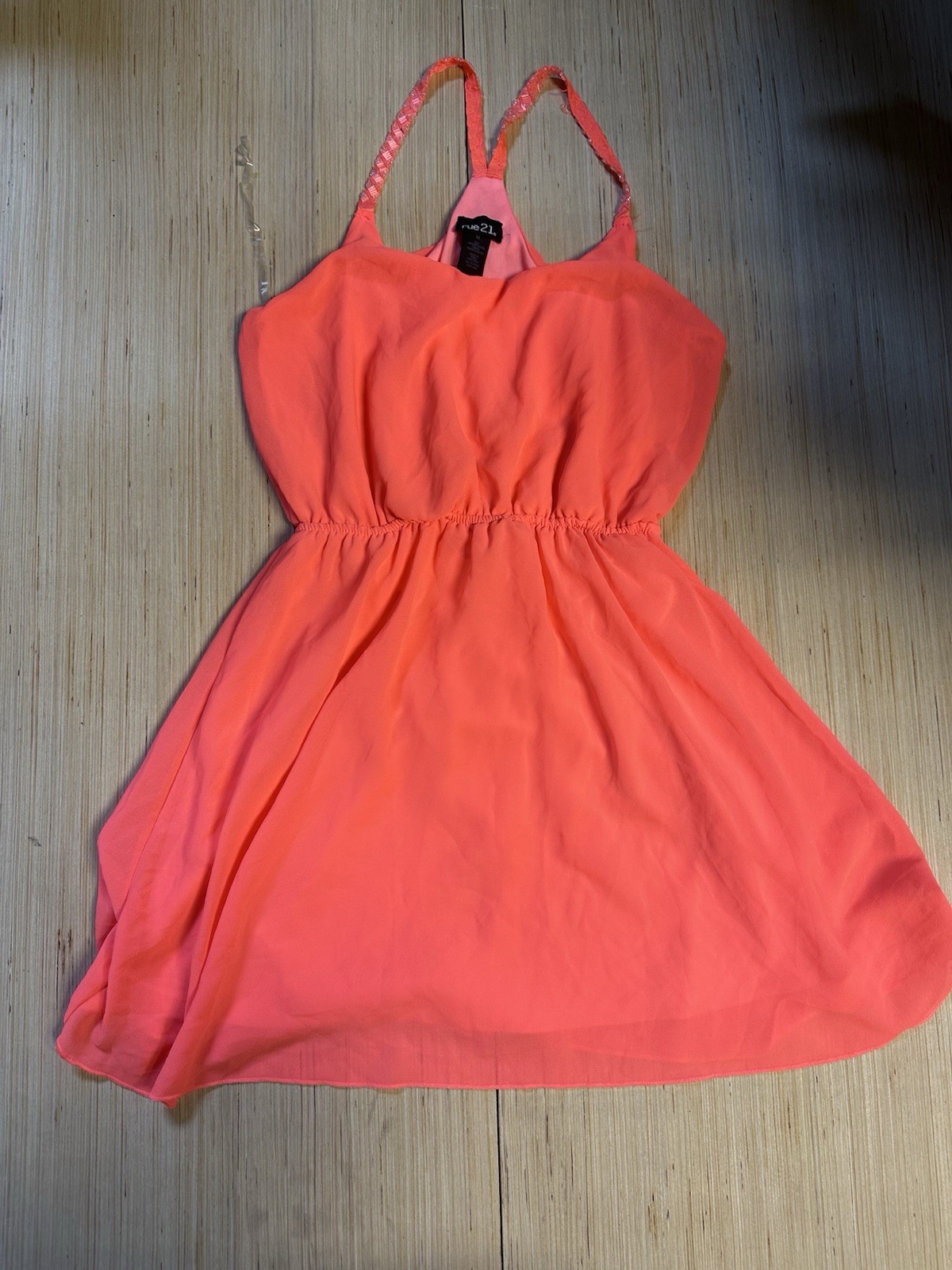 rue21 Orange Polyester Chiffon Solid Mini Dress Sleeveless Pullover Women M