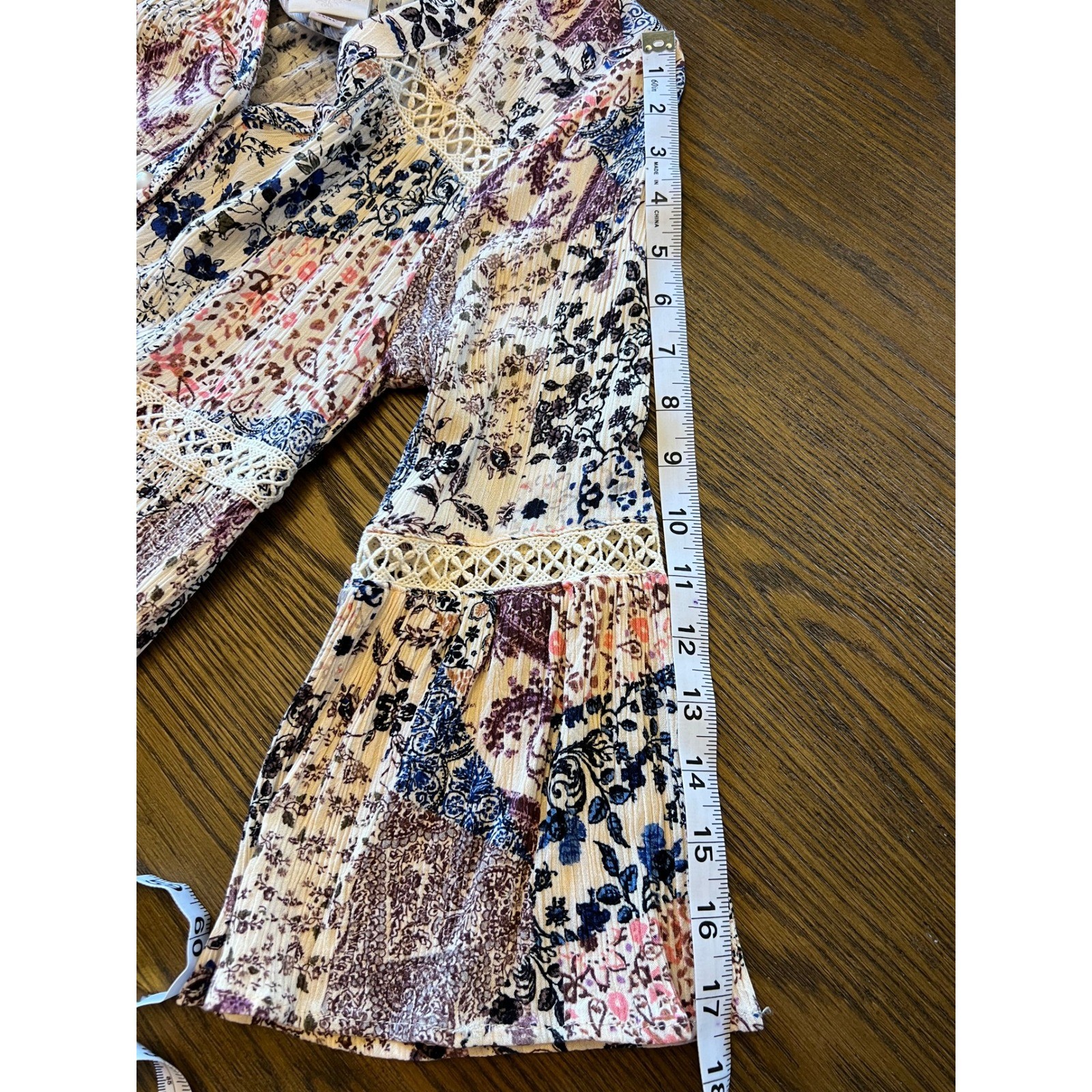 Knox Rose Mini Dress Rayon Crinkle Floral Paisley Patchwork Boho Bell Sleeve XS