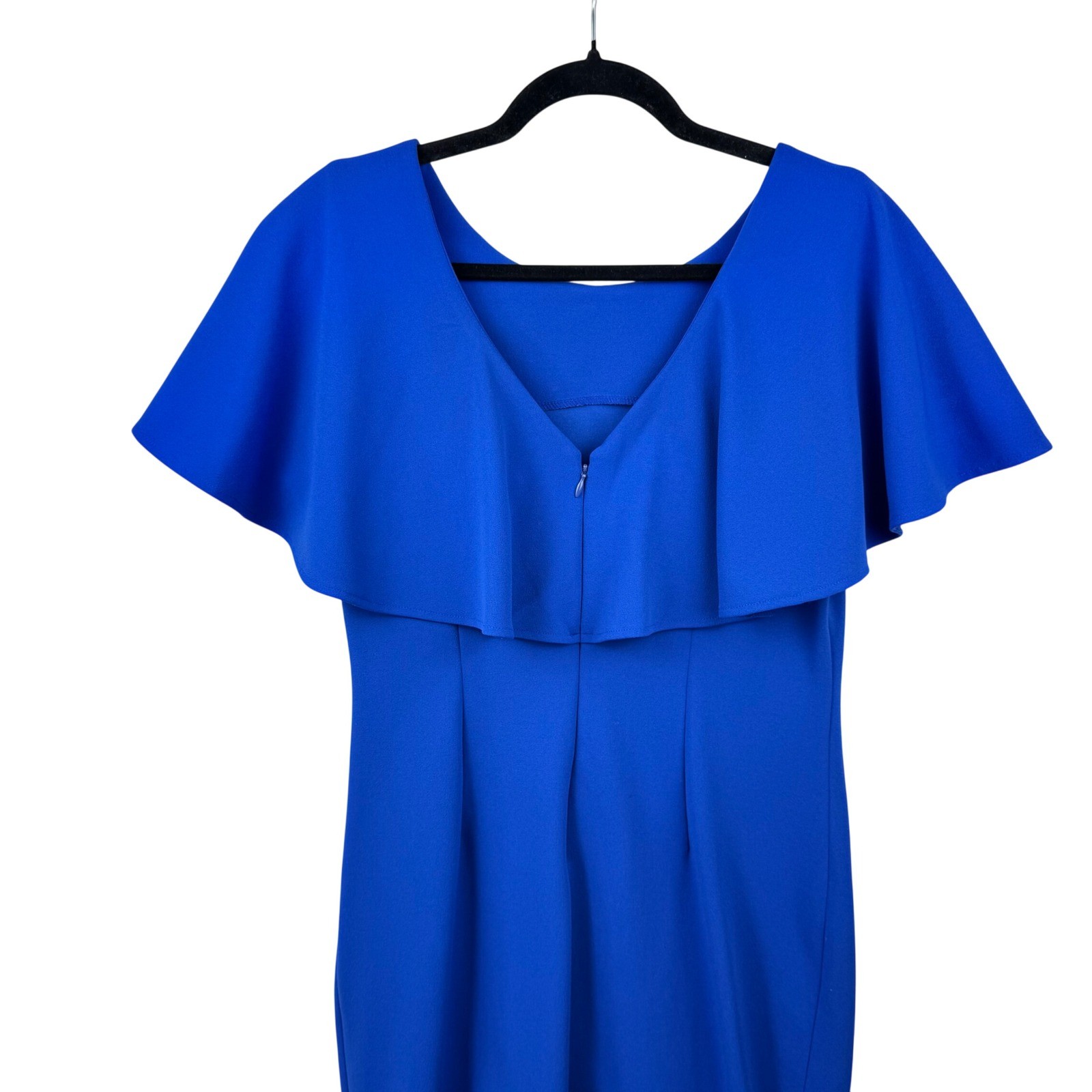 Calvin Klein Ruffle Cape Sleeve Sheath Dress Women 8 Blue Cocktail Wedding