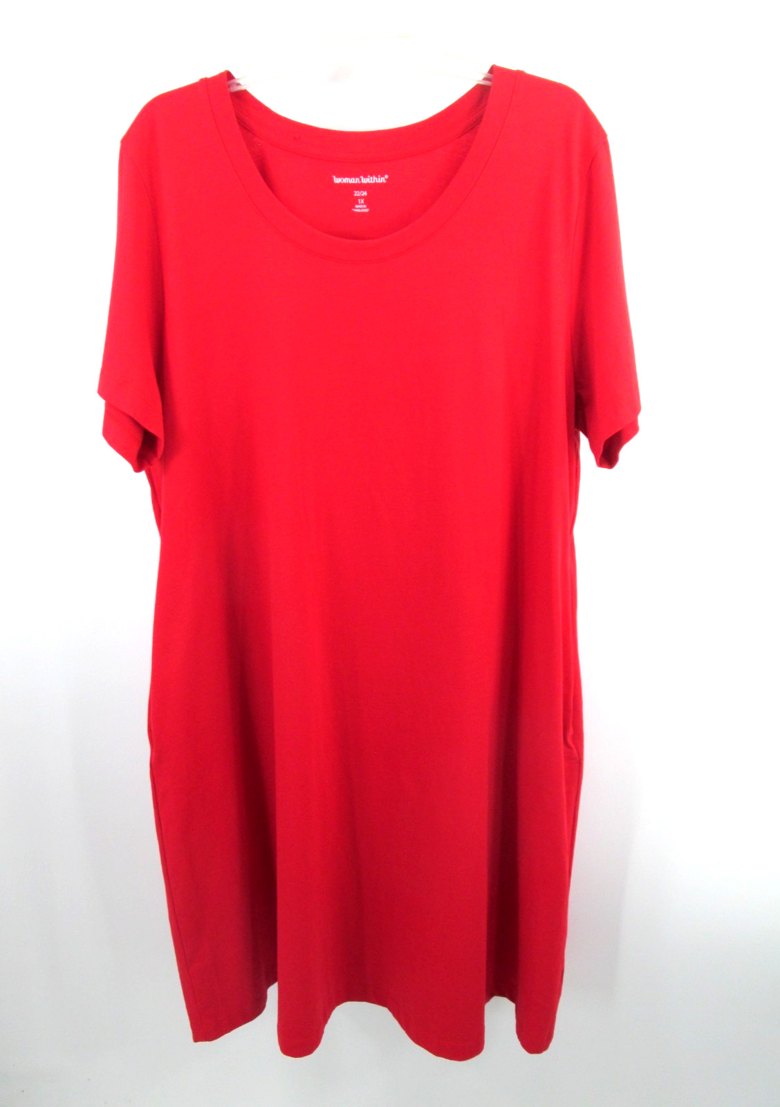 WOMAN WITHIN Midi T-Shirt Dress Women 1X Red Stretch Short Sleeves Casual Comfy