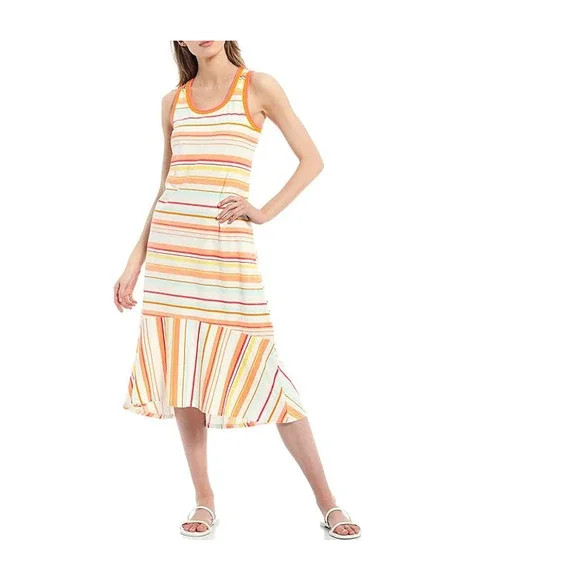 Ella Moss Sylvia Bright Boardwalk Striped Midi Dress Sz S NWT $90