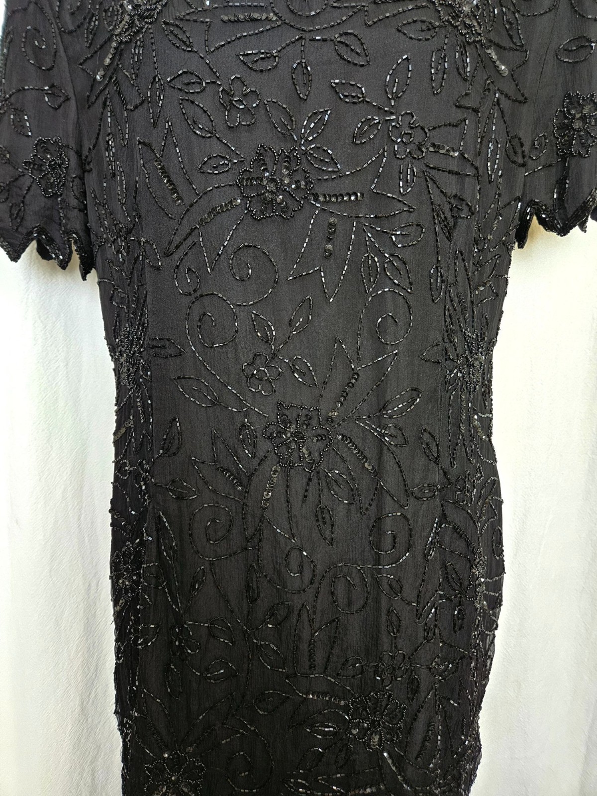 Stenay Black Silk Beaded Layered Art Deco Cocktail Party Dress Halloween Formal