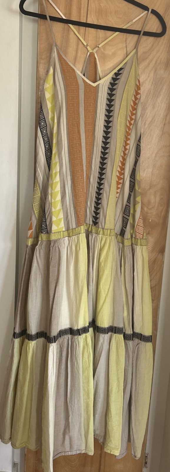 Devotion Twins Skiropoula Long Maxi Dress Cotton Geometric Tiered Boho One Size