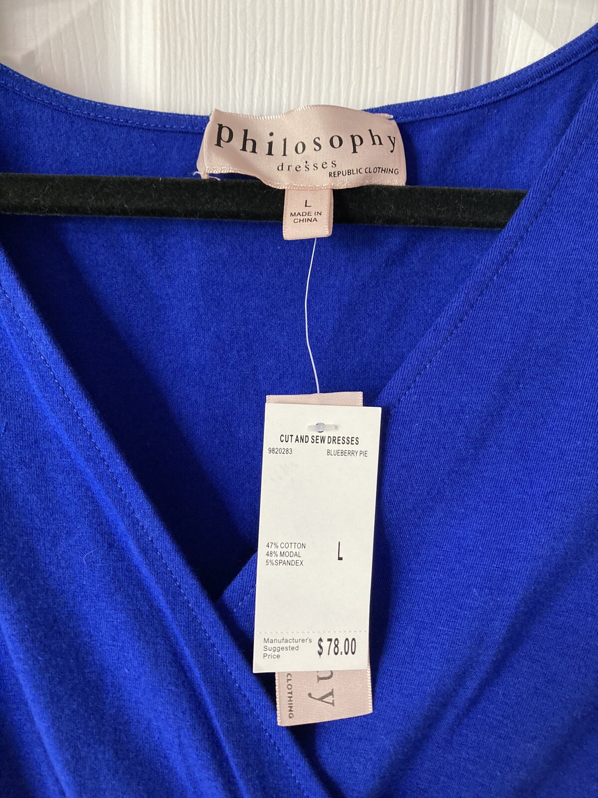 Philosophy Republic New Blue Casual Dress L -New With Tag Original Price $78