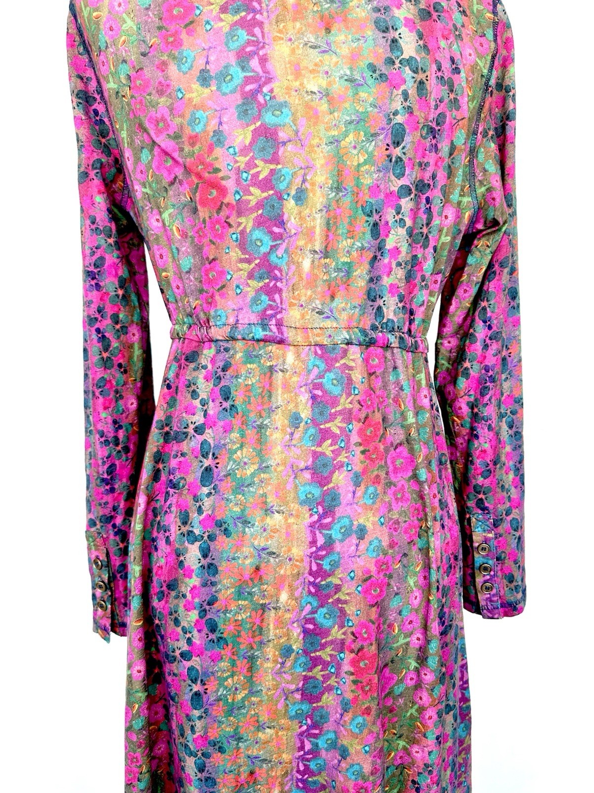 Button Down Brushed Cotton Knit Floral Dress LS NWT Raw Seam