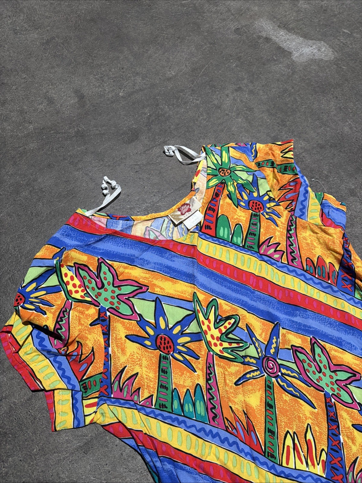 Vintage Hilo Hattie Hawaii XL 100% Cotton Dress Hibiscus Floral Art Deco