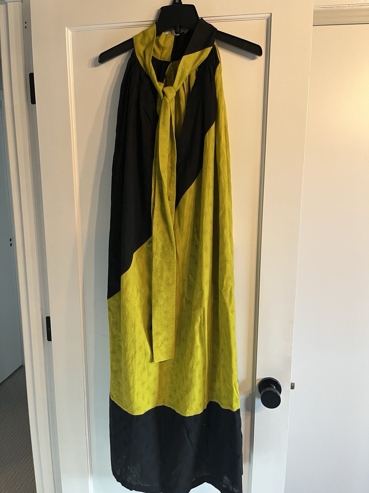 White Canvas Maxi Dress Black/Green- super unique handmade in Turkey