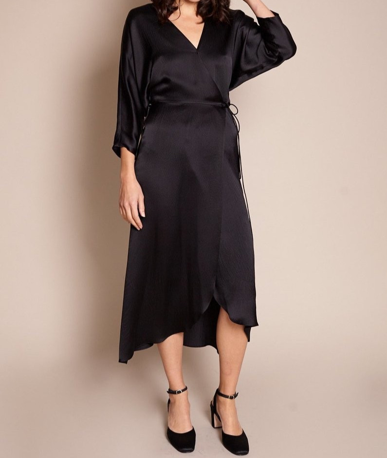 No 6 Store New with Tag Hammered Black Silk Viola Wrap Dress SZ 0