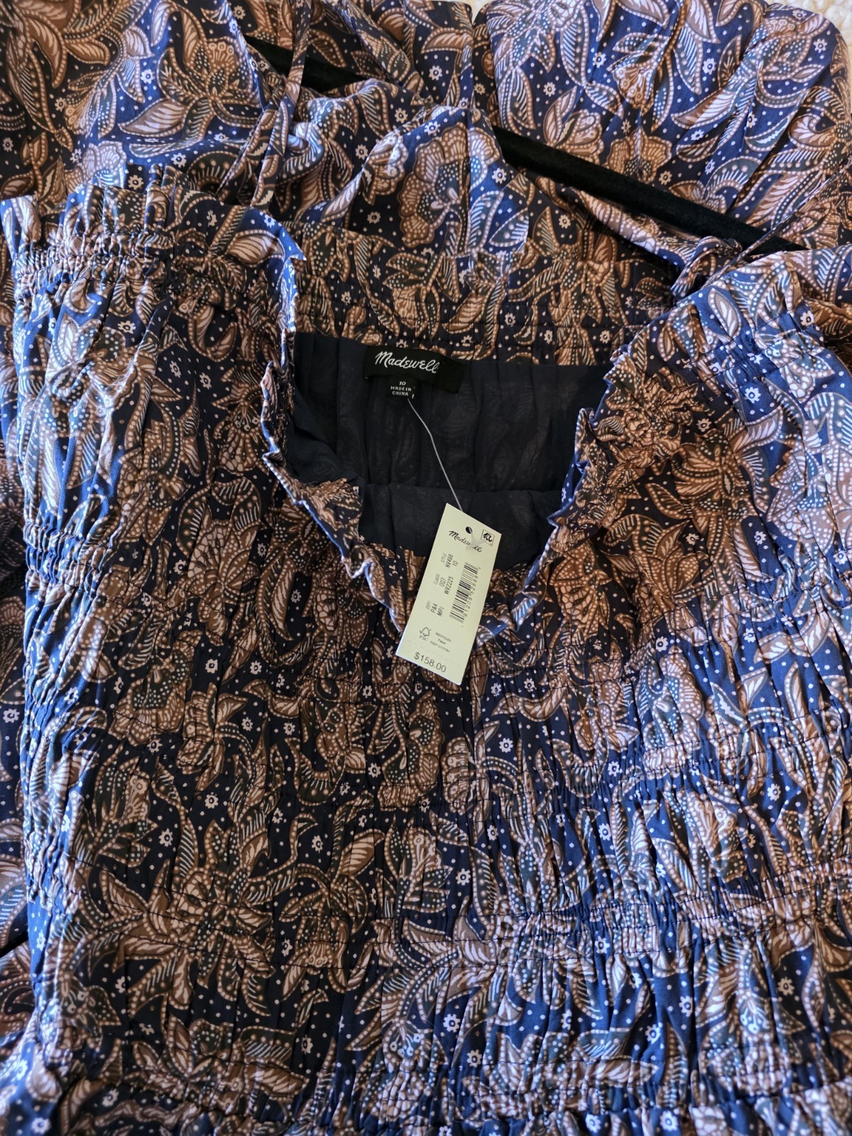Madewell Smocked Bubble Hem Midi Dress Paisley Berry Sz 10 NWT