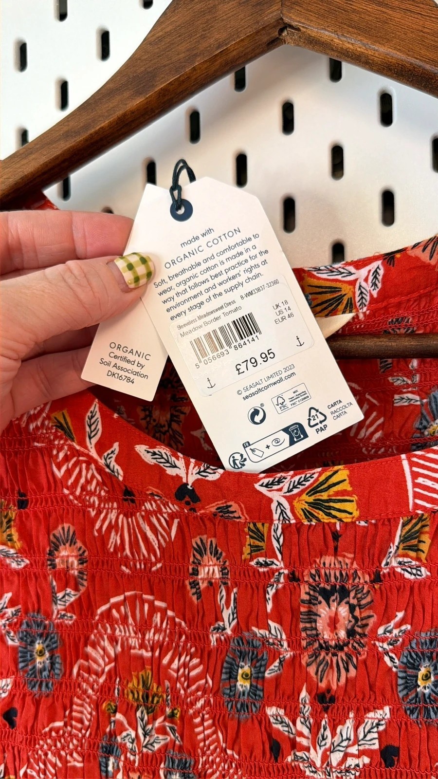 Seasalt Cornwall Sleeveless Meadowsweet Dress Size 18 Midi Cotton Tomato Red