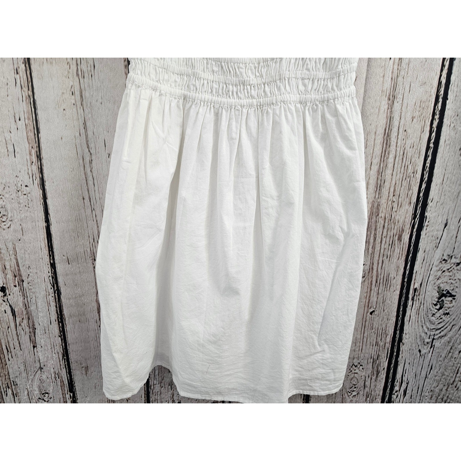 French Connection White Smocked Peasant Mini Dress Puff Sleeve XS Square Neck