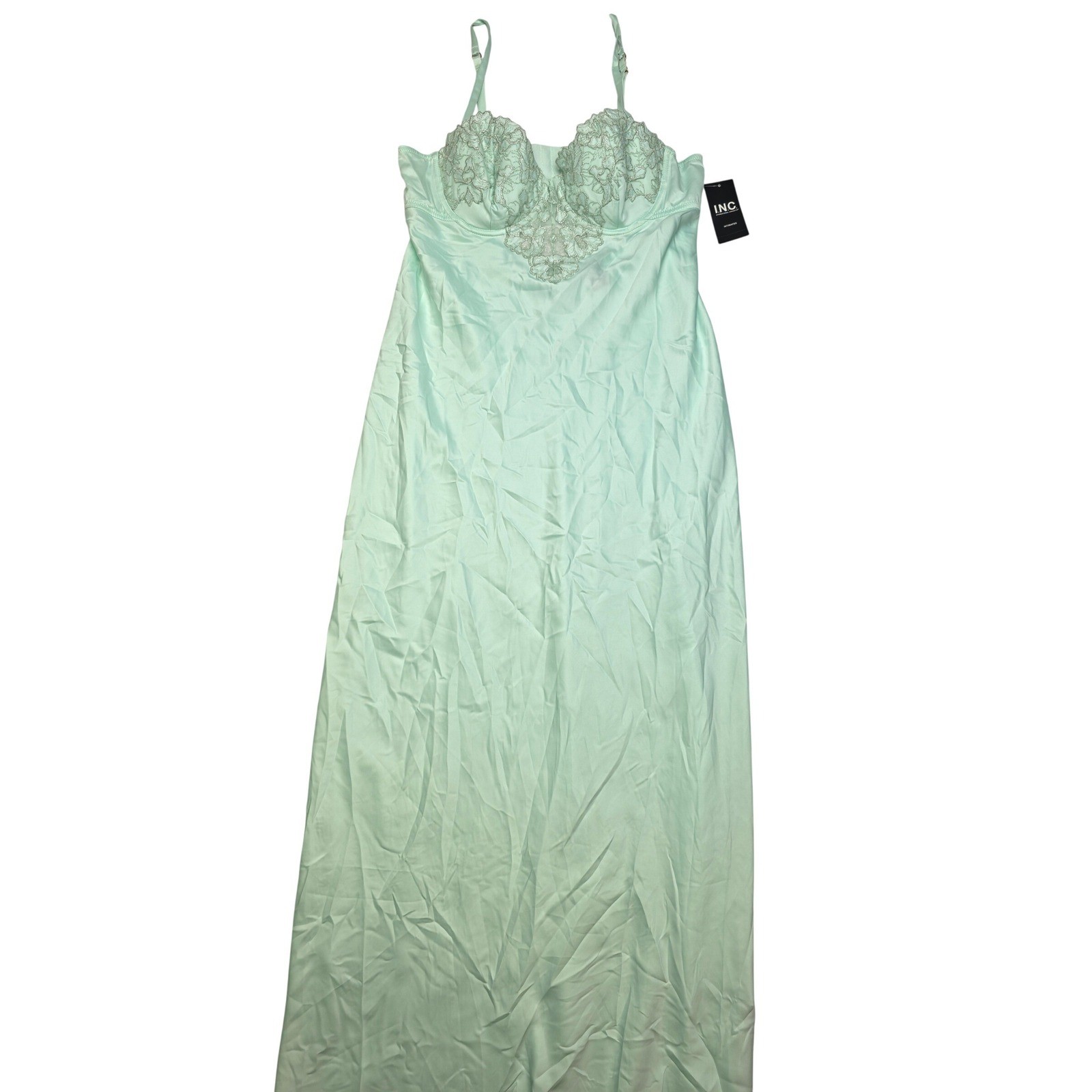 INC Intimates Womens Maxi Slip Dress Mint Green Medium Lace Underwire Nightgown
