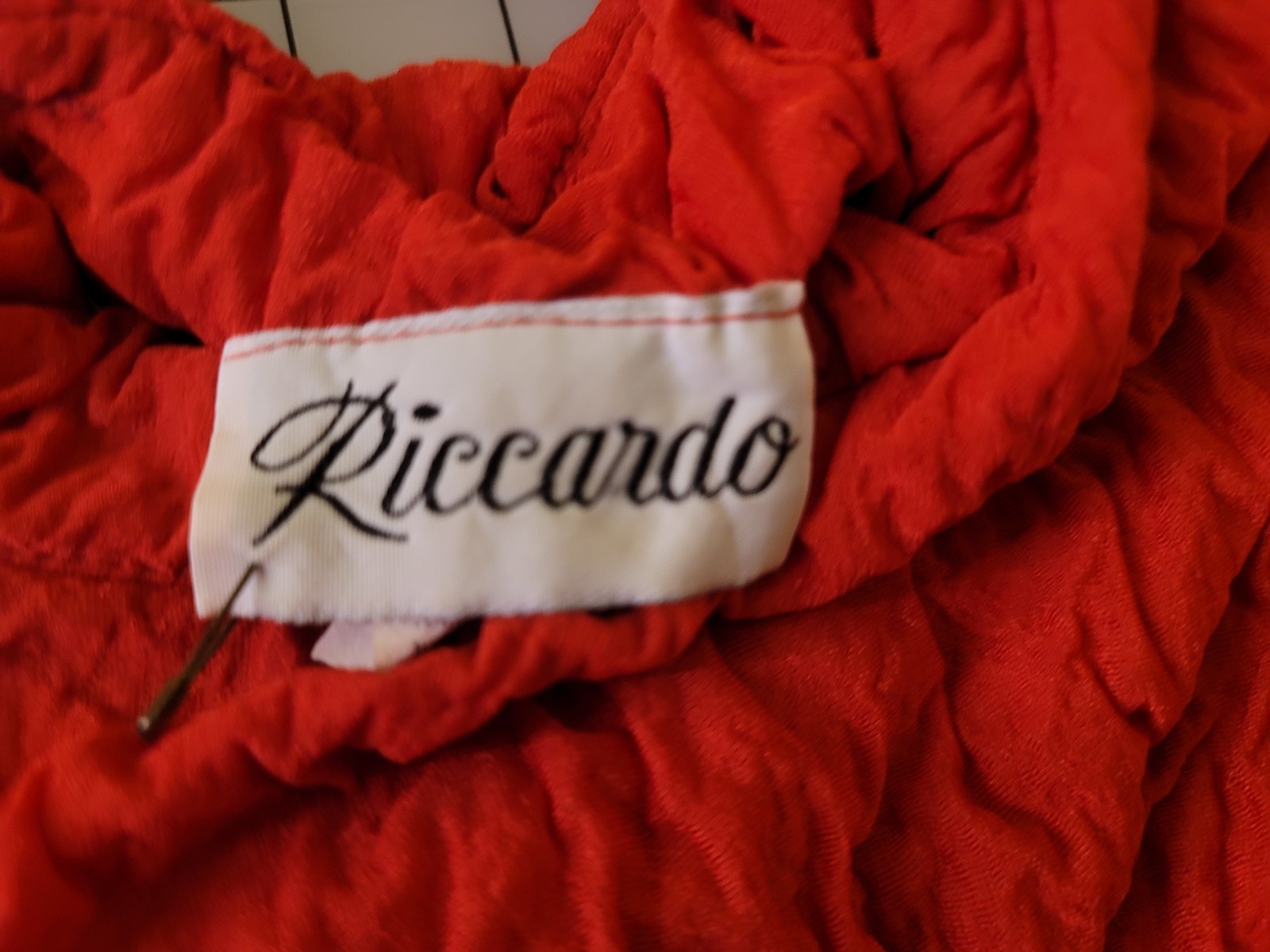 VTG Riccardo Crinkle Textured Two Piece Red Size 14.5 Large Dress Made in USA