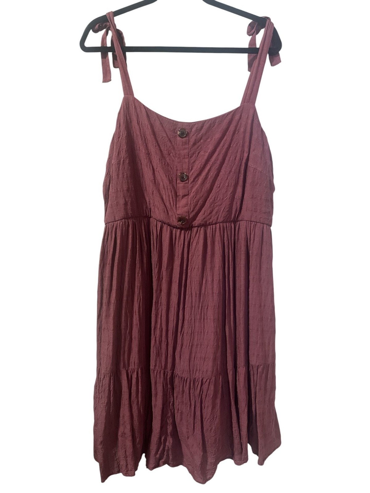 Torrid Mauve Button-Front Tie-Strap Tiered Mini Dress