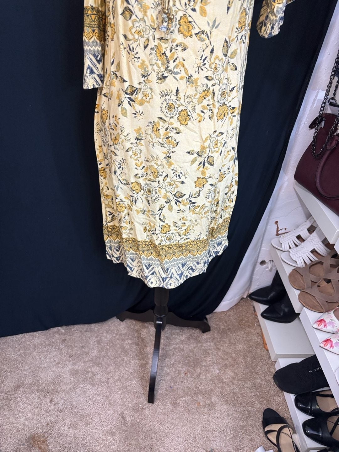 Mlle Gabrielle Yellow Floral Print Cold-Shoulder Boho Dress