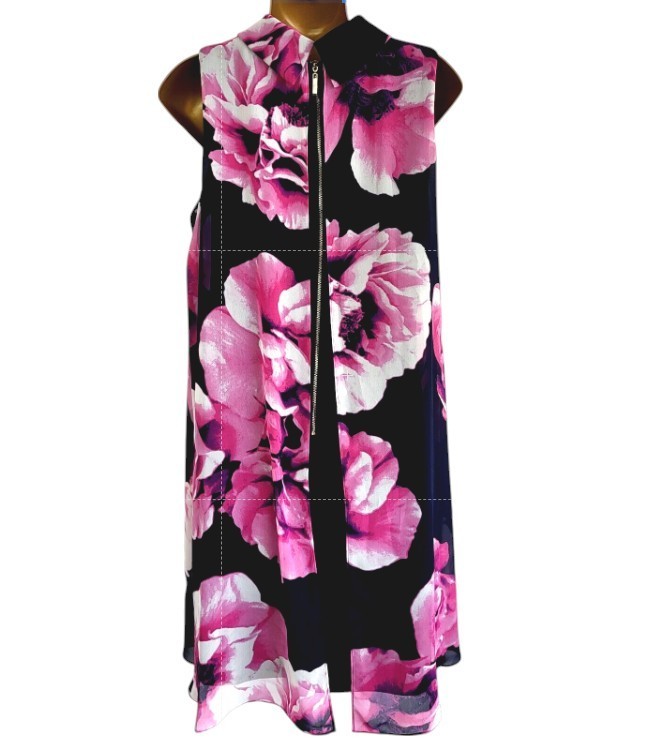 Eliza J Size 12 Multi-Colored Floral Chiffon Overlay Dress Back Zip Black Pink
