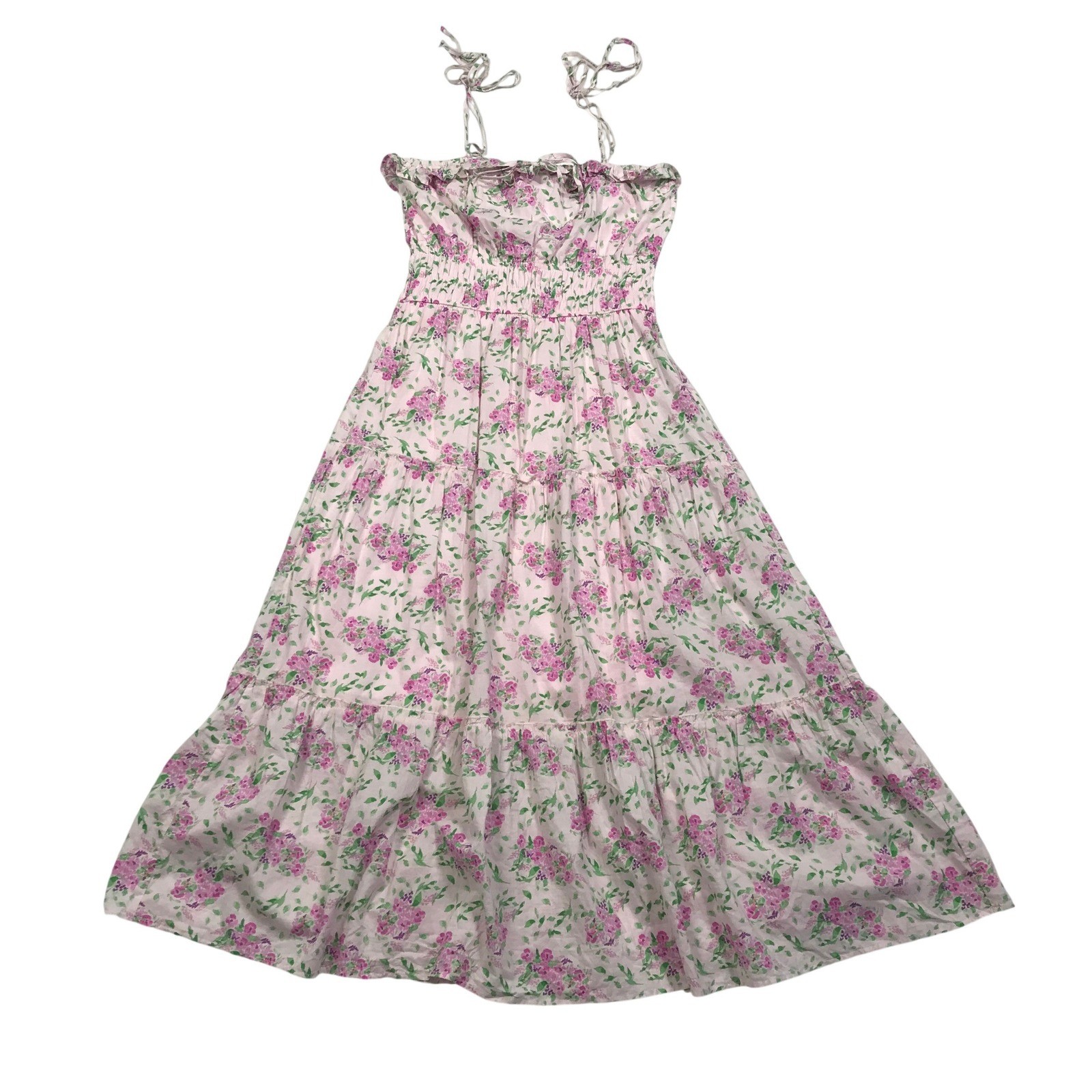 Francescas Mi Ami Pink Floral Smocked Tiered Midi Dress Bahar-F Large NWT