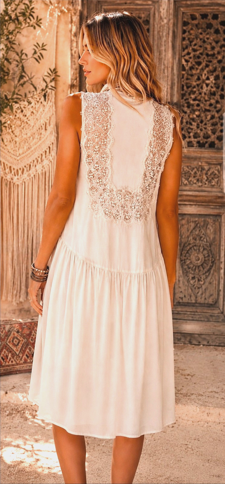 New! SANDRO Paris Cream V Neck Hi Low Sleeveless BOHO Lace Panel Dress 1 S
