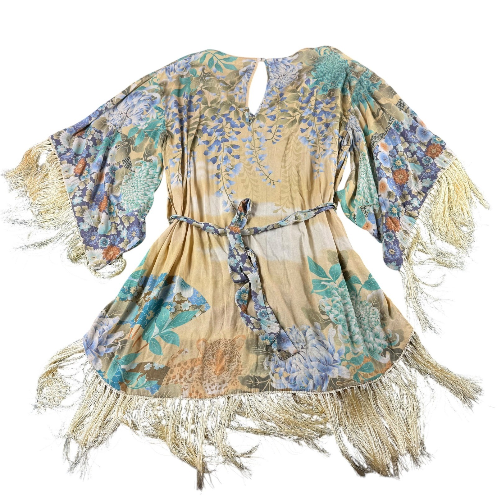 Spell & The Gypsy Collective Willow Tassell Dress Yellow Floral Boho Fringe L