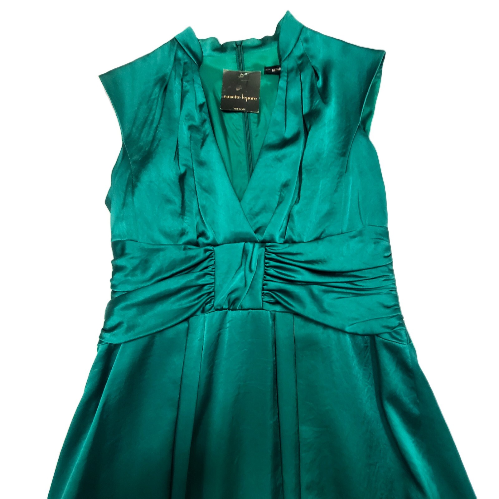 Nanette Lepore Chic Emerald Green Satin Cocktail Dress 10 Bubble Hem Party $348