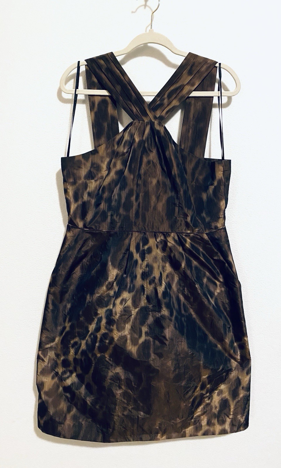 Banana Republic Dress Womens 14 Animal Print Satin Pleated Strap Mob Wife Y2K