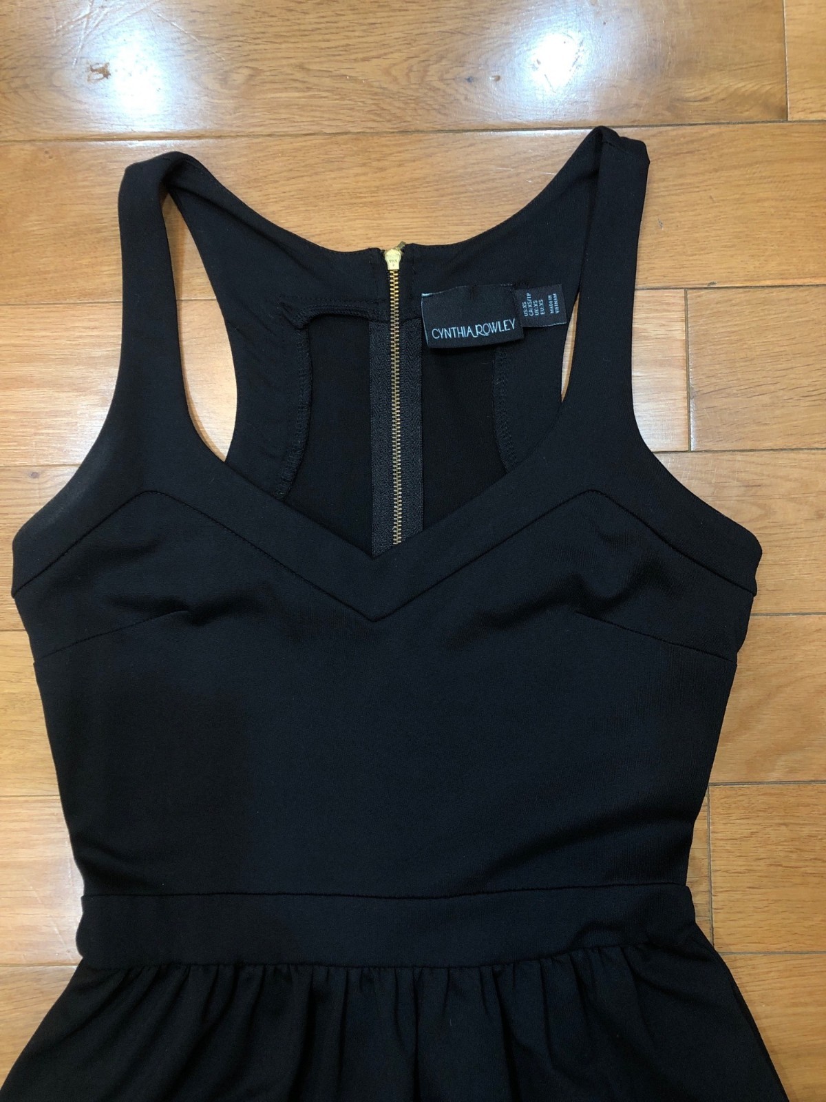 Cynthia Rowley Black Sleeveless Fit & Flare Dress With Gold Back Zipper Size XS