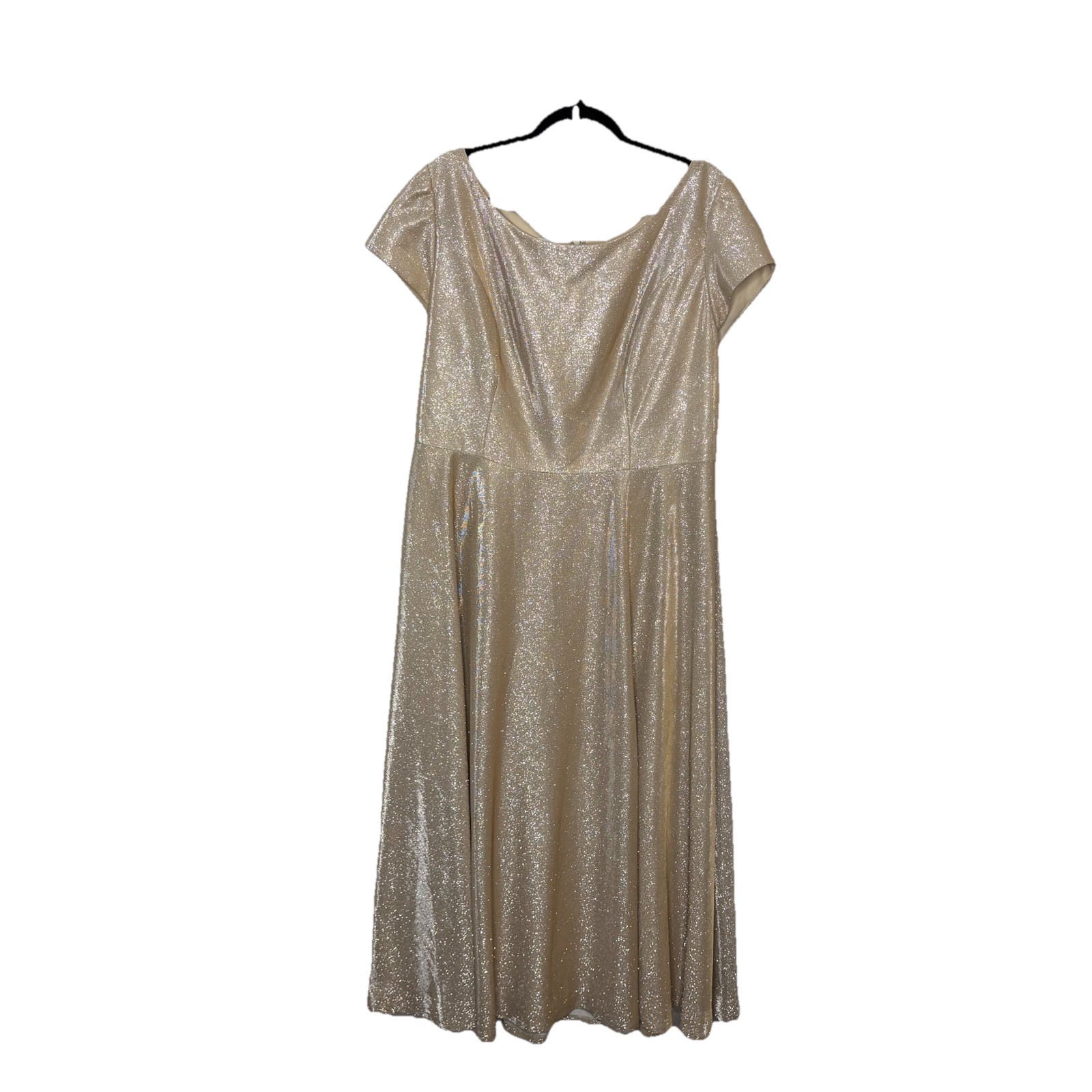 Jules & Cleo Gold Glitter Cap Sleeve Side Split Formal Dress Size 18 Plus Womens