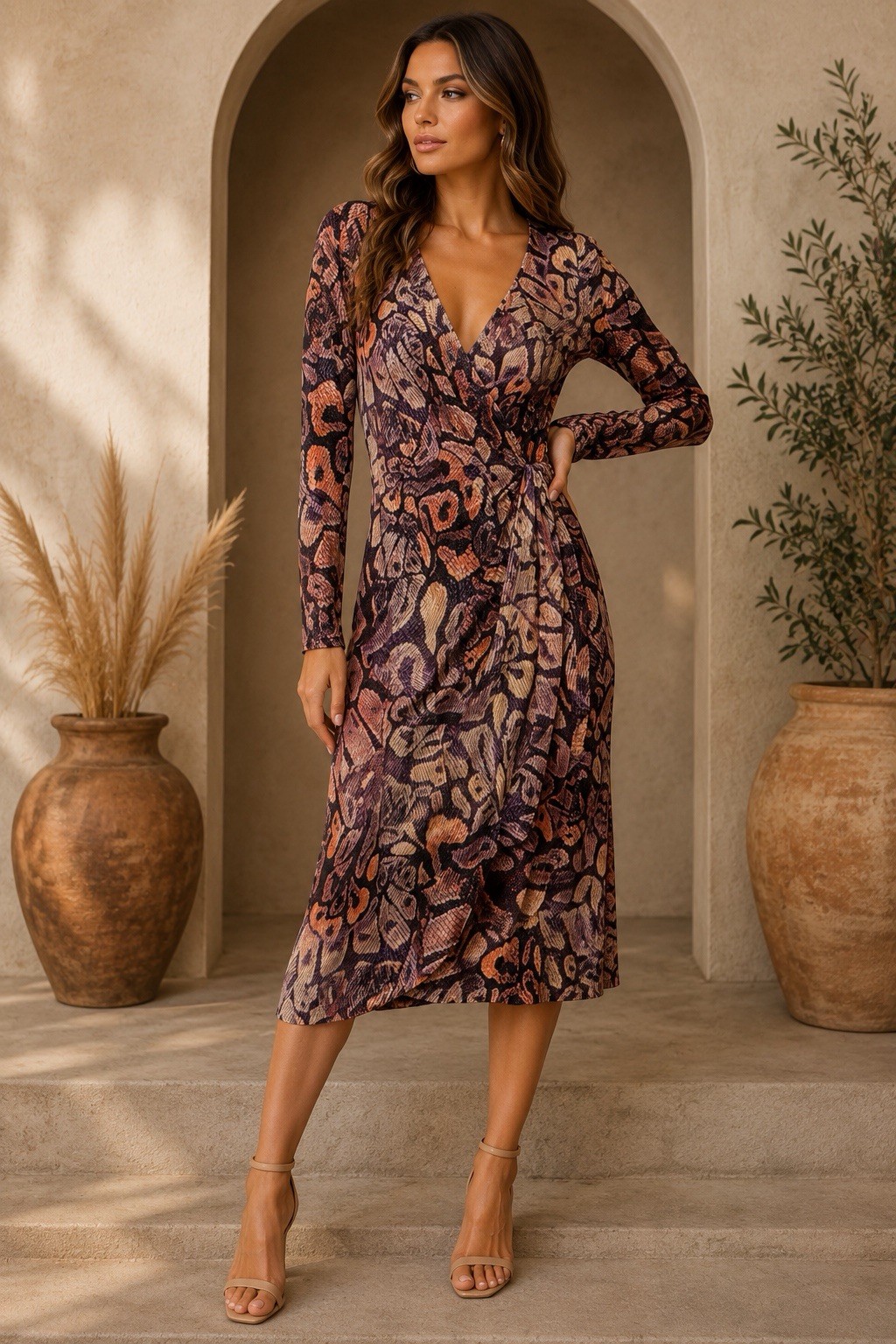 NWT Atelier Wrap Knit Midi Dress Women’s Medium Multi Print Long Sleeve. Size M