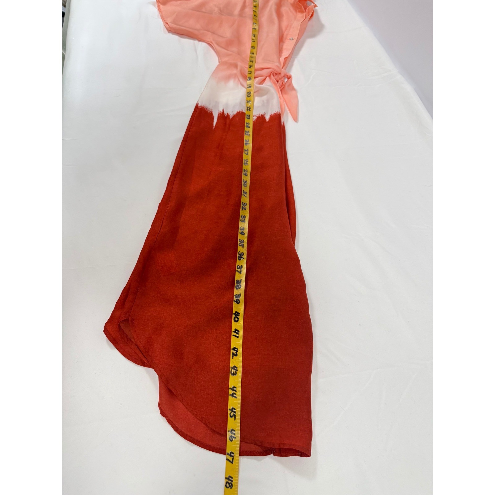 Anthropologie Mango Tie-Front Dip-Dye Midi Shirt Dress Peach Orange Rust Ombre