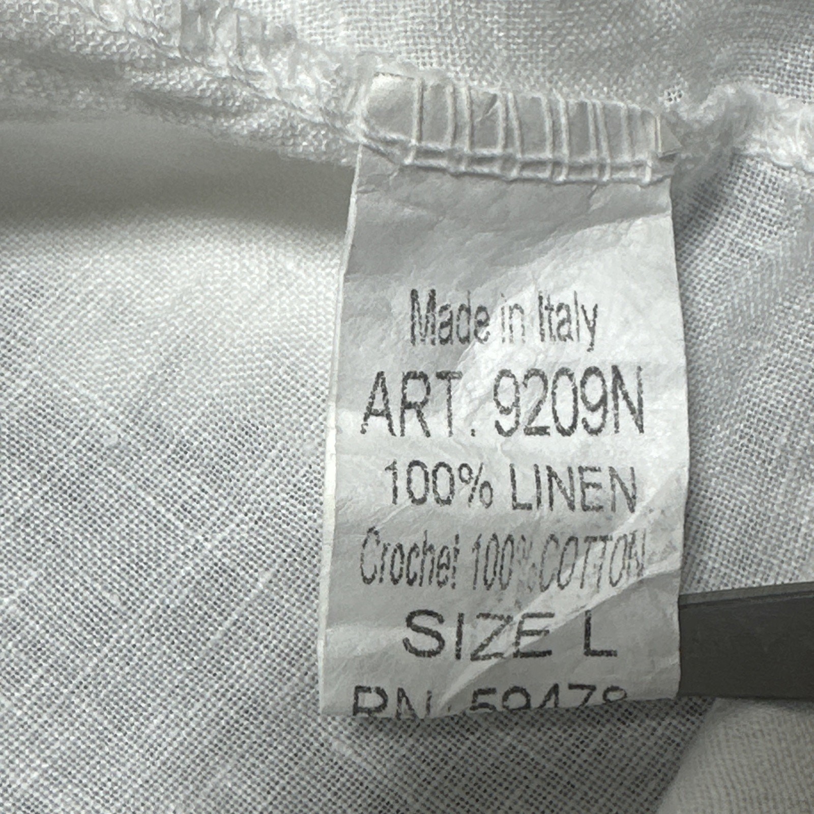 Valentina Naldi sz L White 100% Linen Crochet Trim V-Neck Mini Dress Italy Made