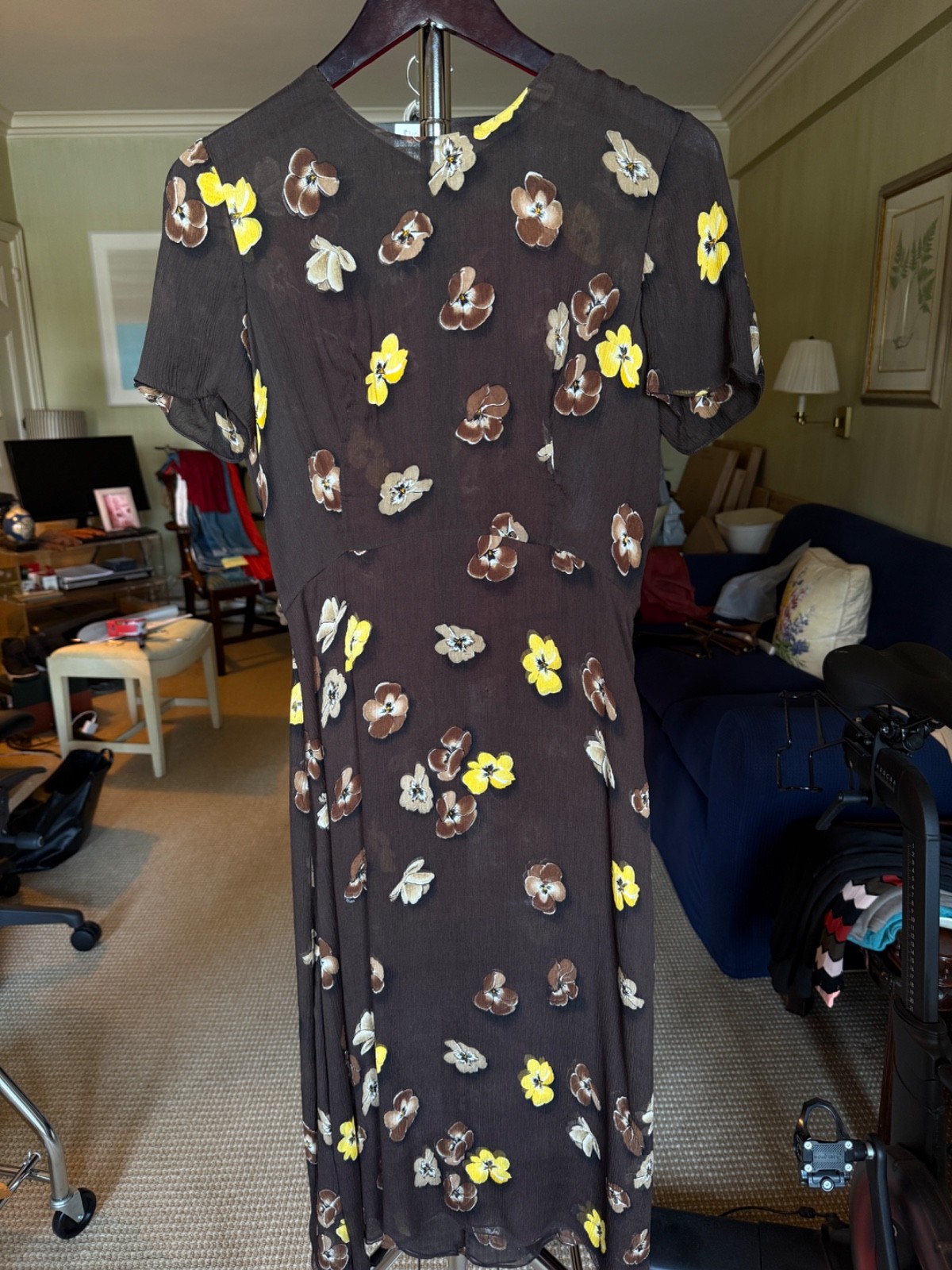 Prada Archival Fall/Winter 2000 Ready-to-Wear Silk Georgette Pansy Print Dress