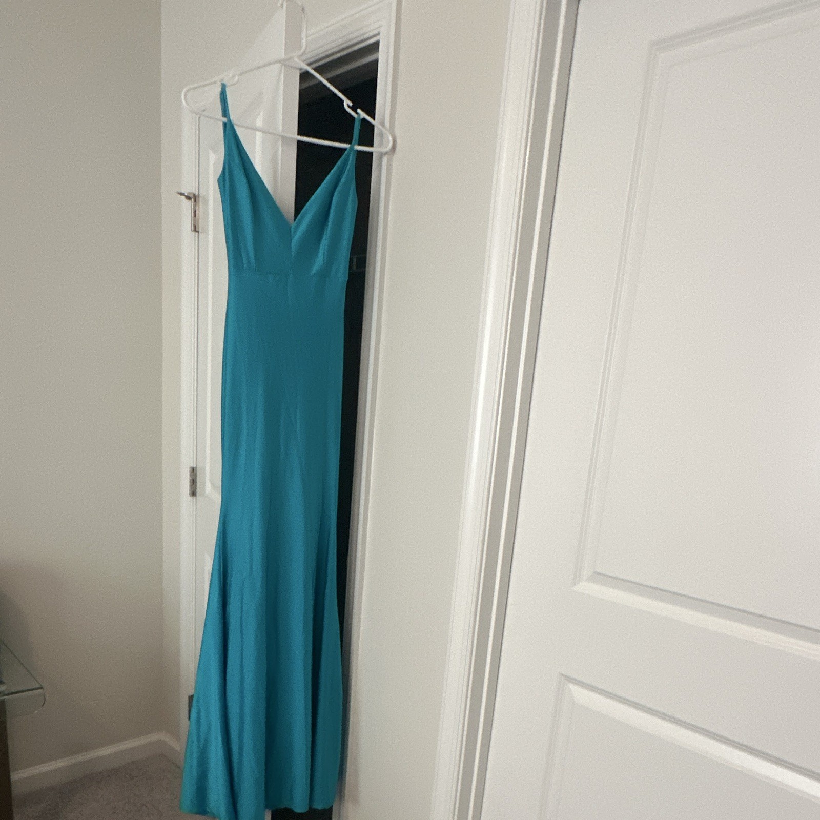 Fashion Nova Blue Solid Silk Blend V-Neck Maxi Dress Spaghetti Straps S