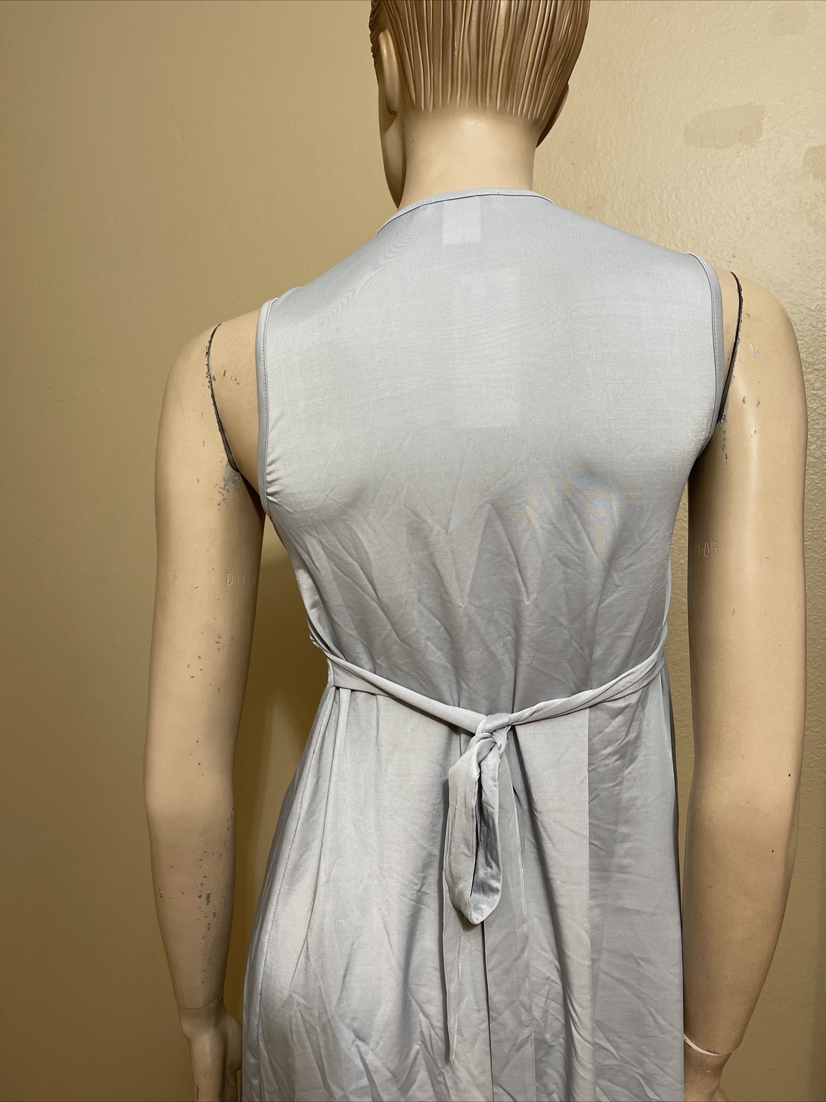 Women’s Blue Grey Polyester Casual Summer Tied Ruffles Mini Size L Blouse Dress