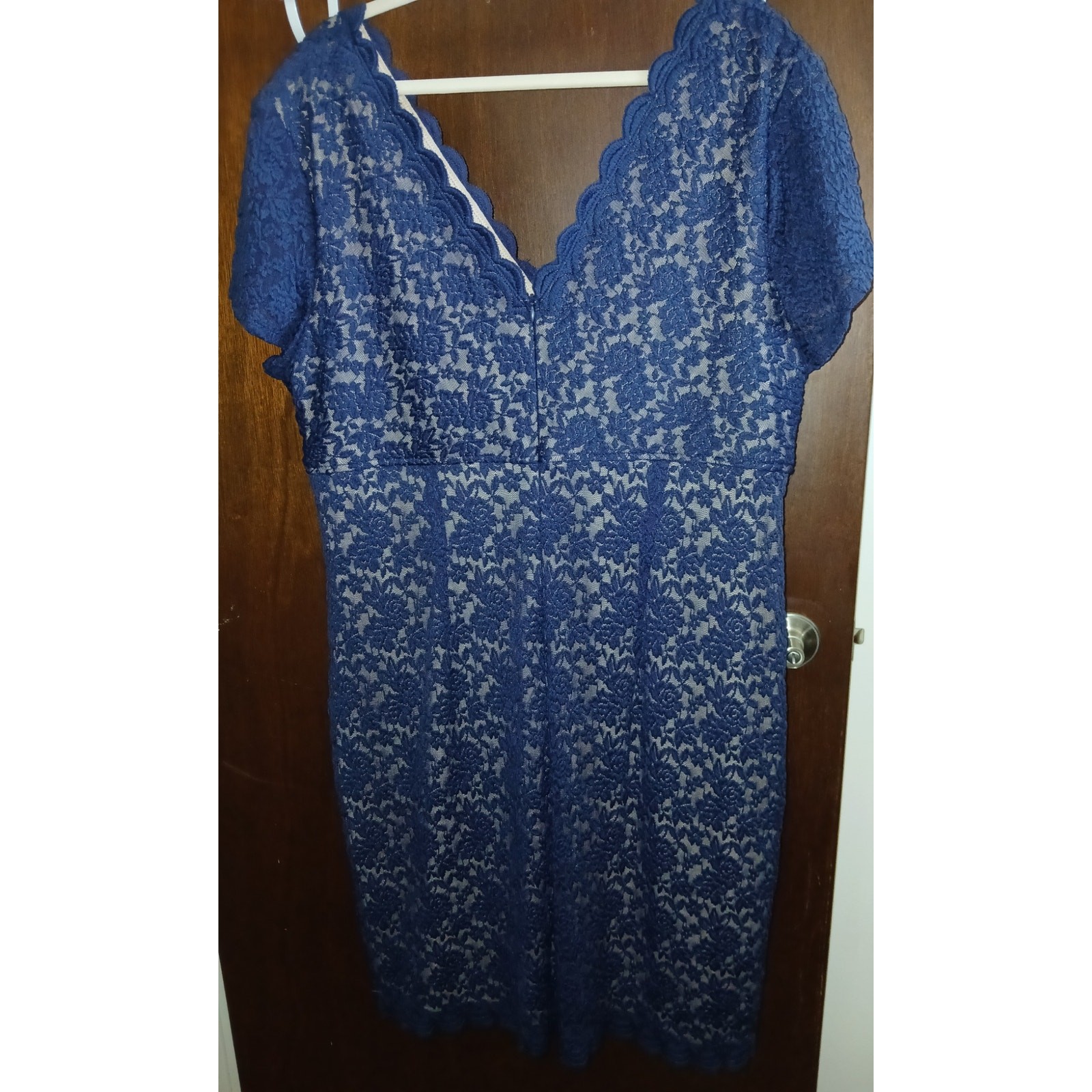 Roz & Ali Blue Stretch Lace Dress Sexy Date Night Knee Length Lingerie Look 22