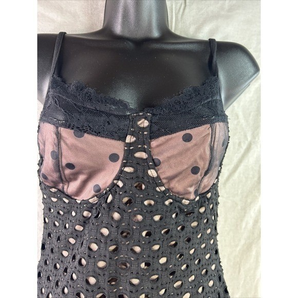 Dazy Med Black Eyelet Lace Bustier Mini Dress Polka Dot Trim Night Out Bodycon