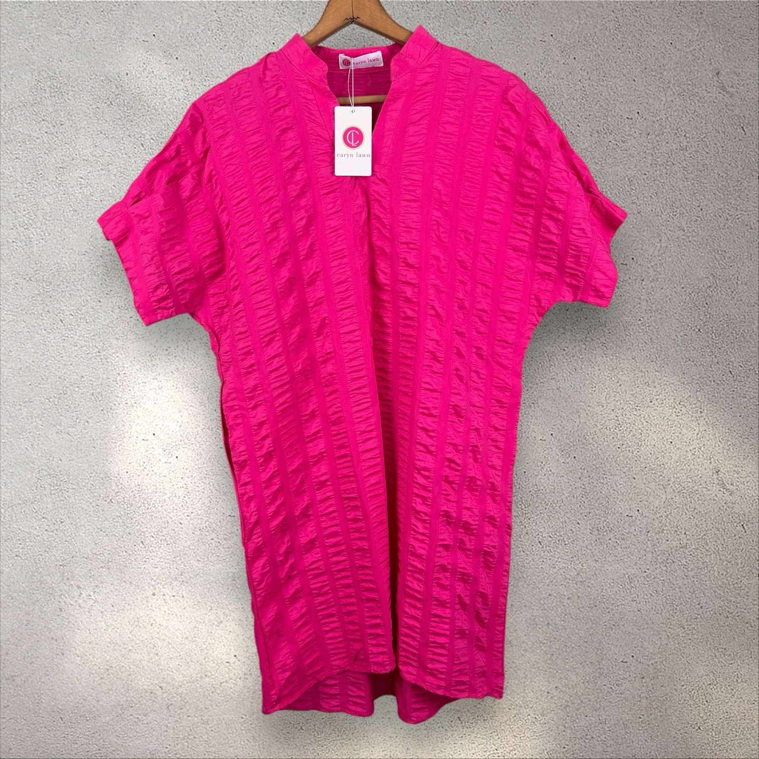 Caryn Lawn Caroline Dress In Rose Pink Poplin Cotton Shirt Dress One Size NWT