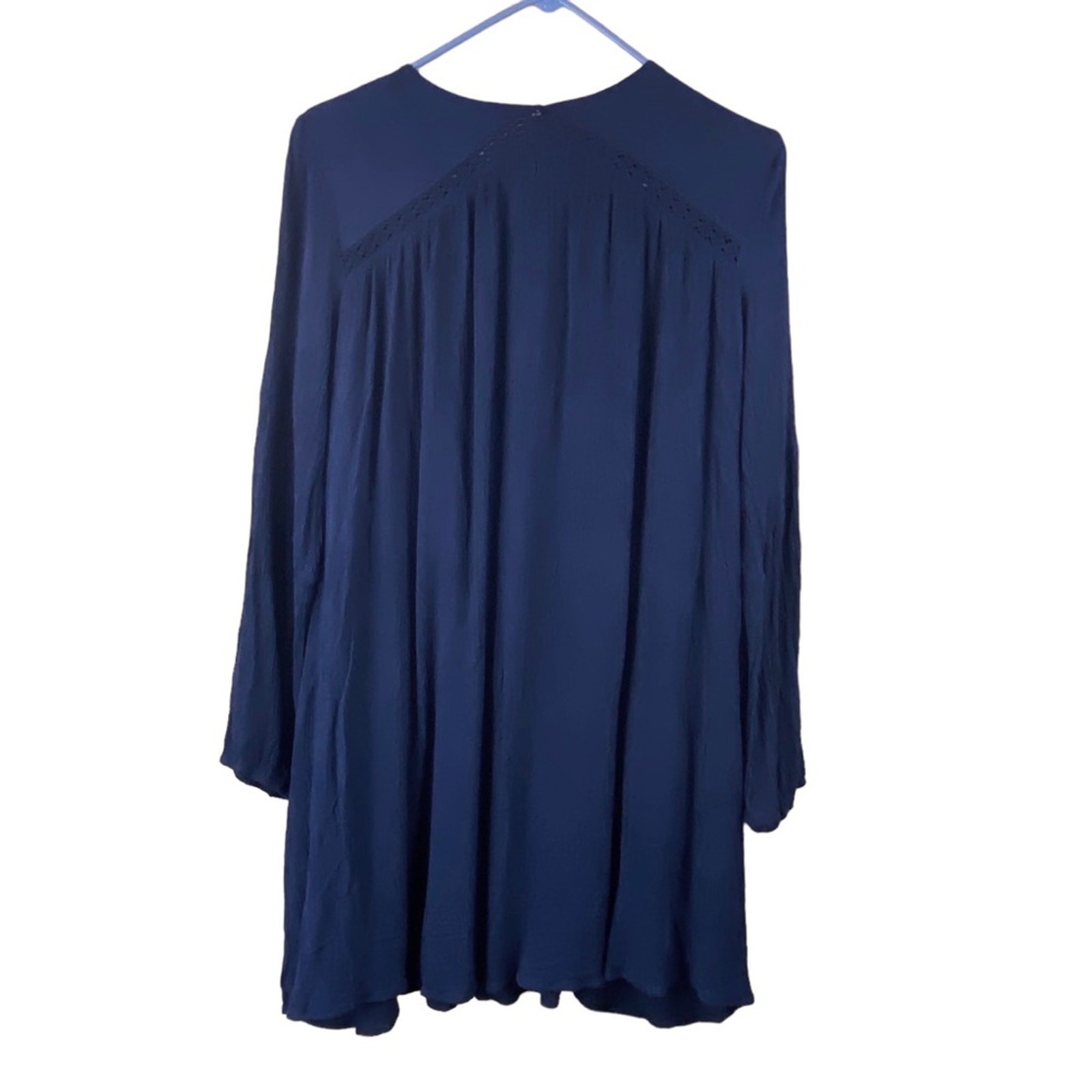Lost + Wander Boho Floral Embroidered Tunic Top Dress Size L Navy Blue