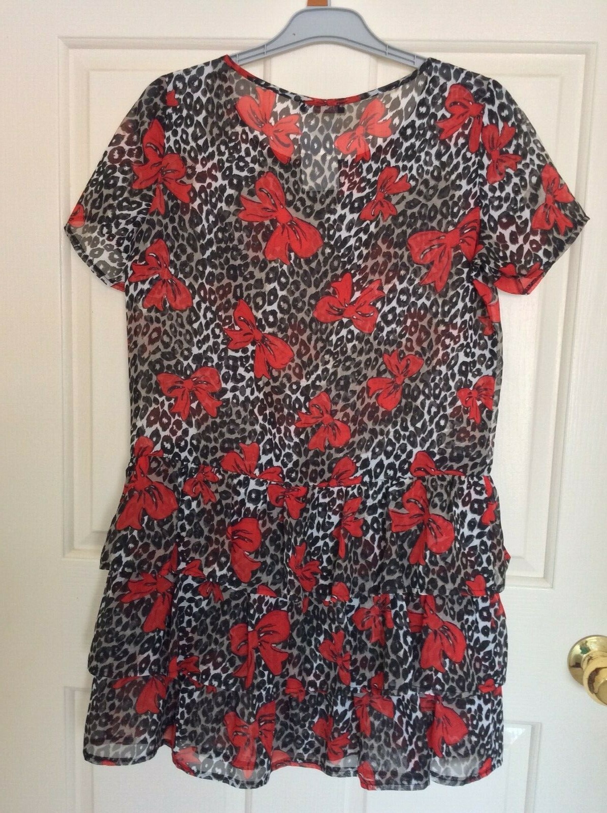Women’s Designer Short Sleeve Multicolored Gathered Short Dress Top Size XS