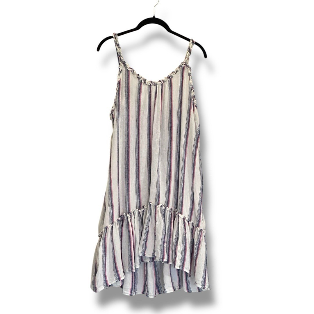 Nautica Linen Blend Sleeveless Blue Stipe Dress XL Coastal